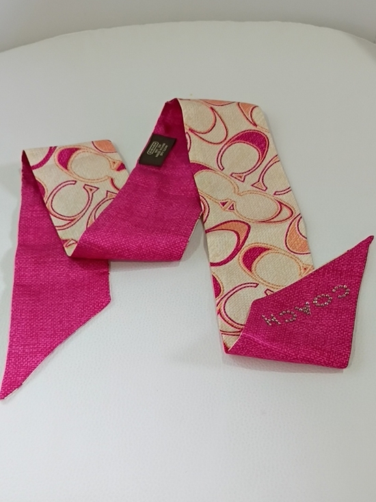 Coach Accessories - Coach Pink and Cream Reversible Signature Silk Purse Scarf